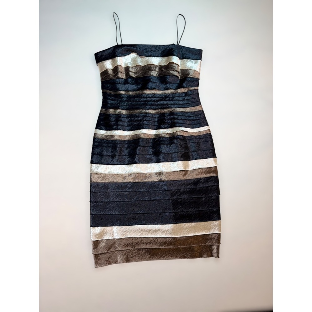 Dressbarn Y2K Tiered Bandage Dress Black Metallic Bronze Mini Prom Party Size 8